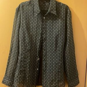 NY Based grey white sheer button down long sleeve shirt large